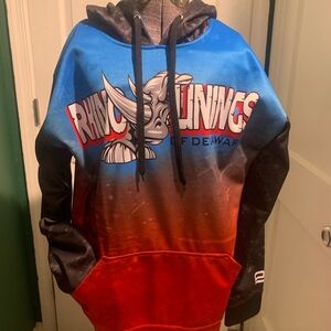 Rhino Print Ombre Pullover Hoodie in Blue & Red